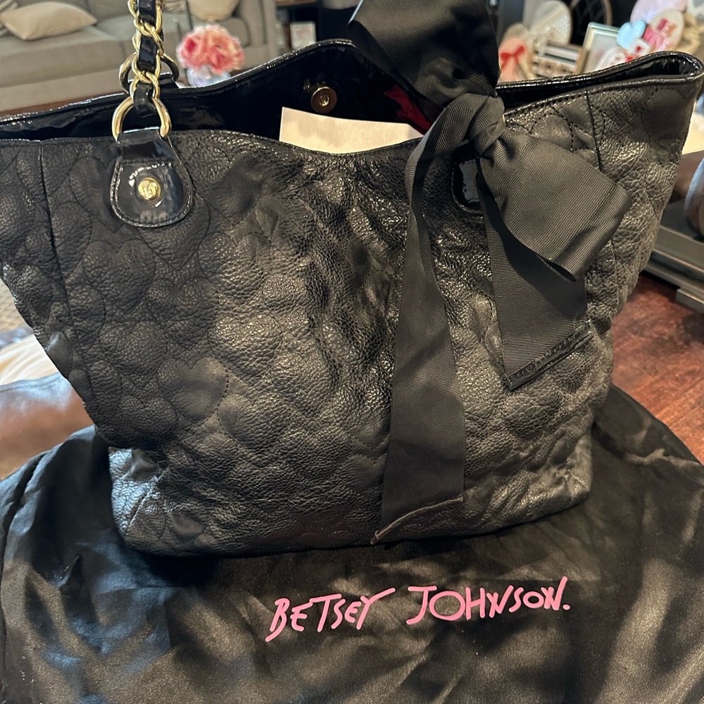 Betsey Johnson Black Quilted Heart Bag